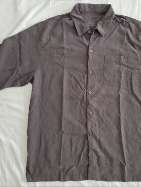 Tommy Bahama Short-Sleeve Button-Up Shirt Jacket in Charcoal Back Graffic